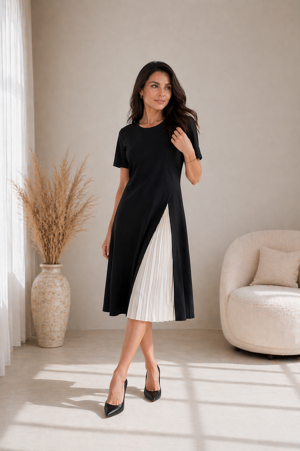 Madeline™ | Pleated Panel Midi Dress