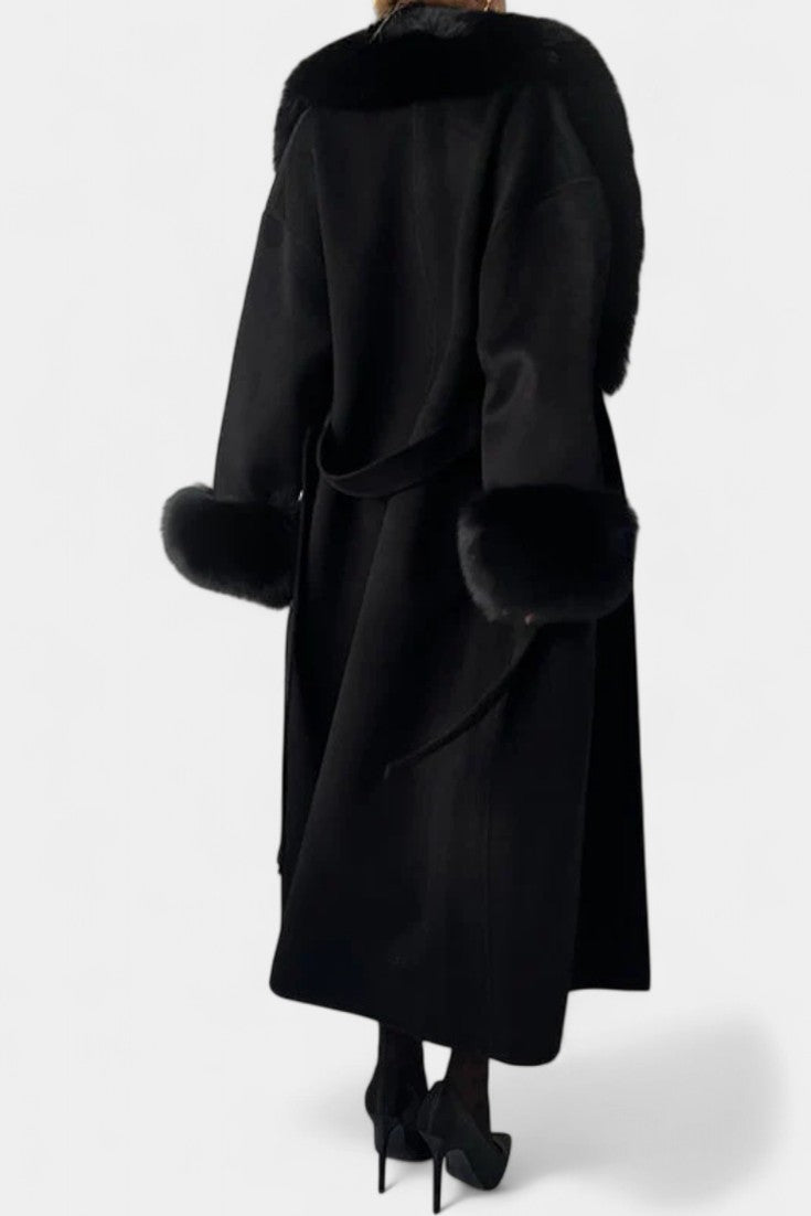 Adelaide | Belted Longline Coat with Faux Fur Trim