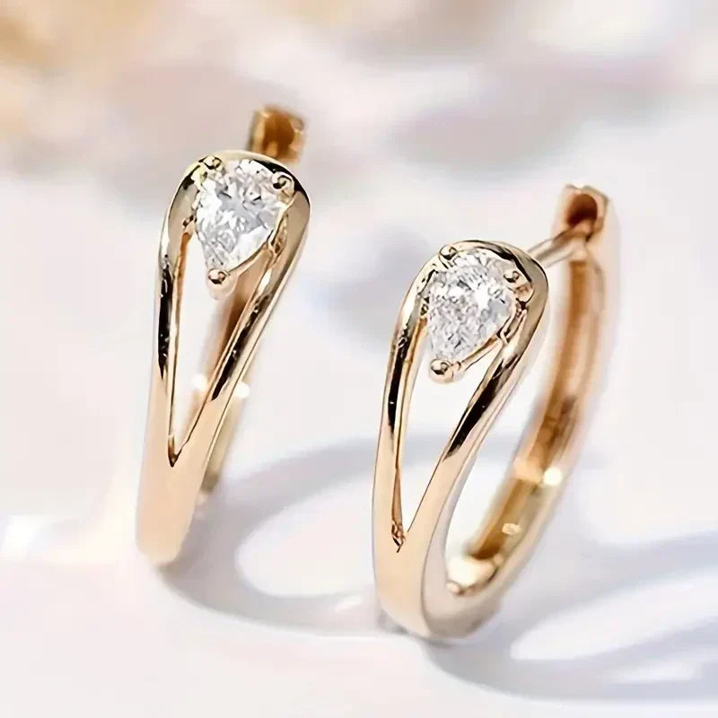 Exquisite Zirconia Golden Drop Earrings