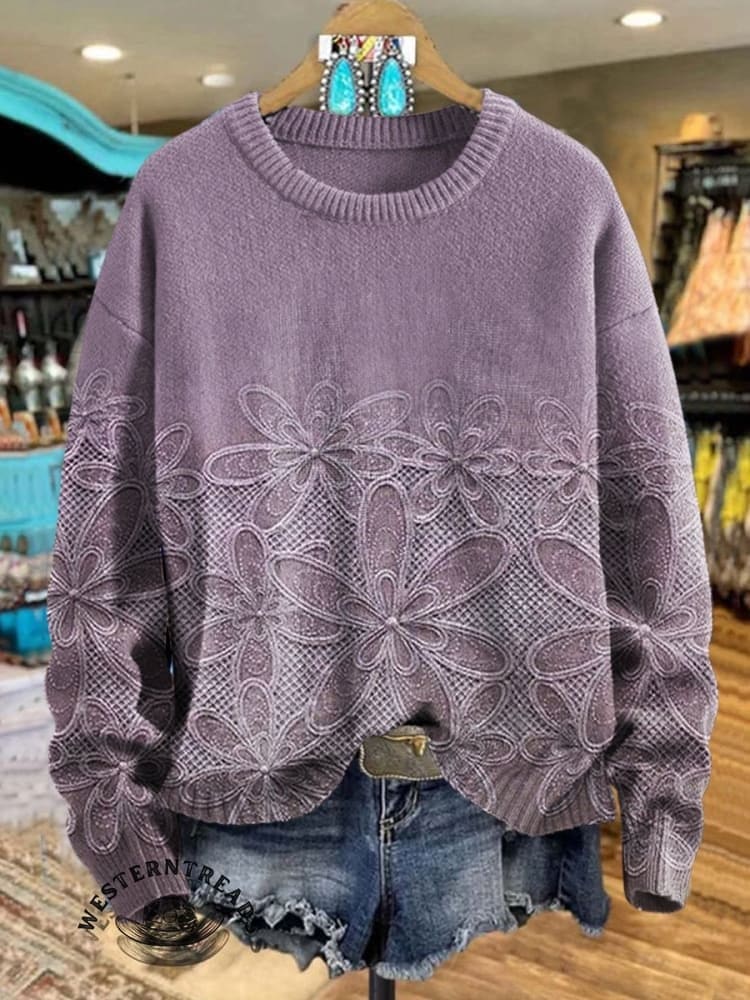 Vintage Style Floral Art Print Casual  Sweatshirt