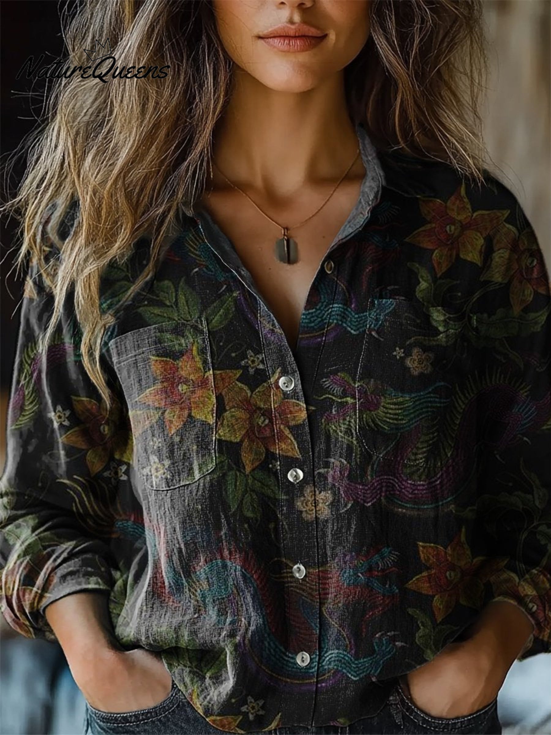 Women's Retro Floral Pattern Long Sleeve Comfortable Cotton Shirt
