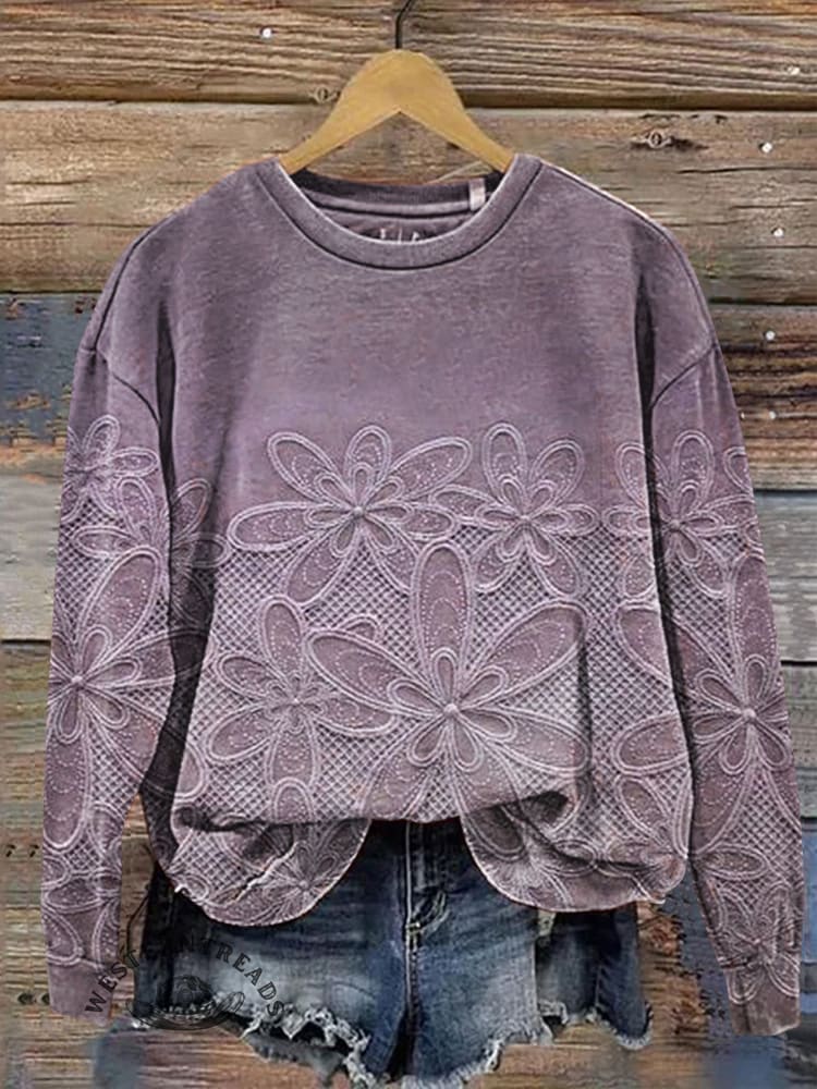 Vintage Style Floral Art Print Casual  Sweatshirt