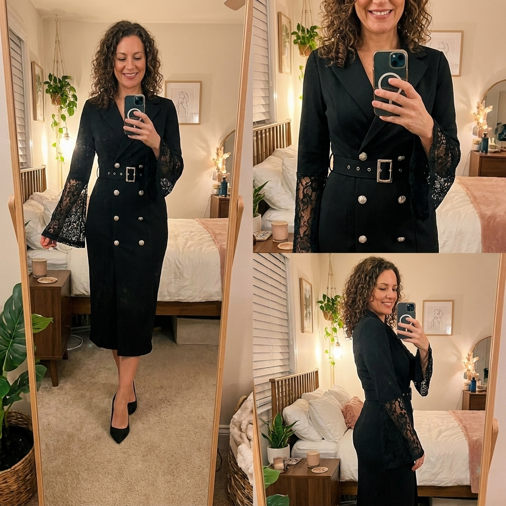 Cora™ | Belted Lace-Sleeve Midi Dress