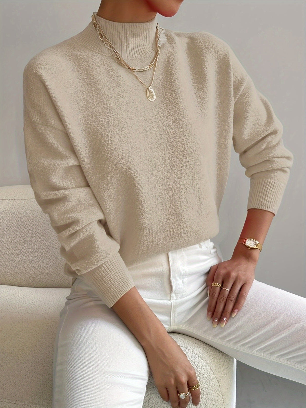 Jessie™ | Elegant Mock Neck Long Sleeve Sweater