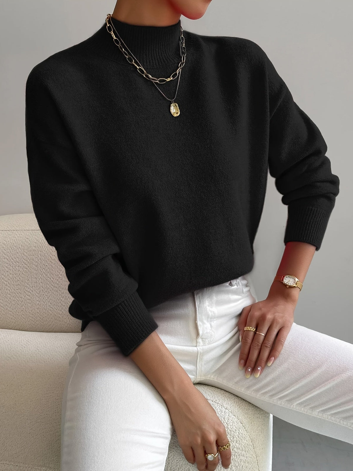 Jessie™ | Elegant Mock Neck Long Sleeve Sweater