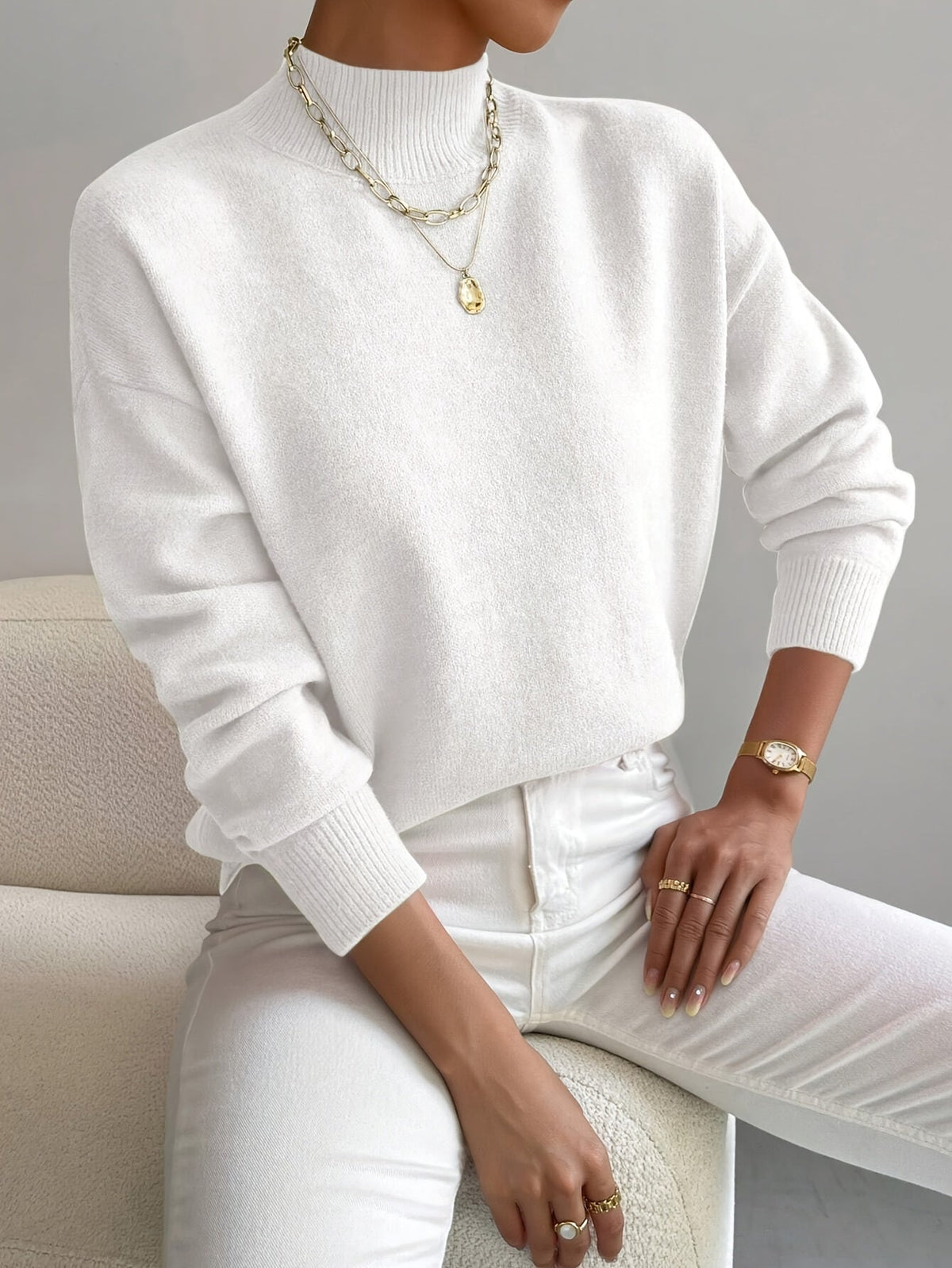Jessie™ | Elegant Mock Neck Long Sleeve Sweater