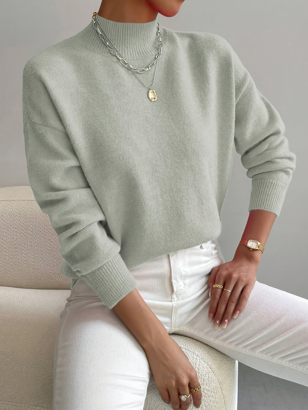 Jessie™ | Elegant Mock Neck Long Sleeve Sweater