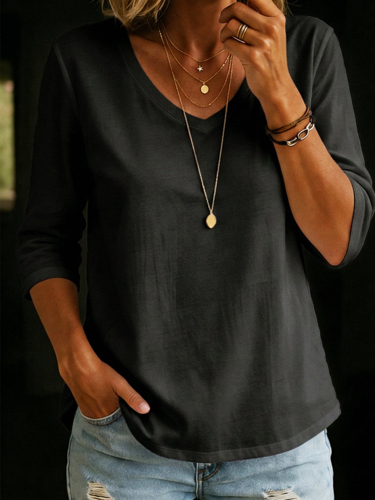 Eleanor | Elegant Relaxed Fit V Neck Top