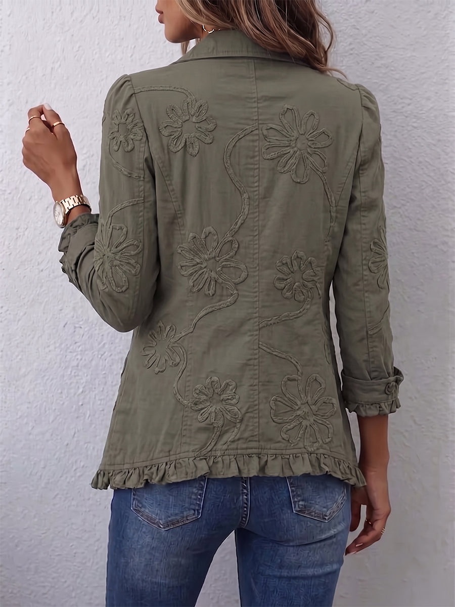 Marlowe | Floral-Textured Ruffled Utility Jacket