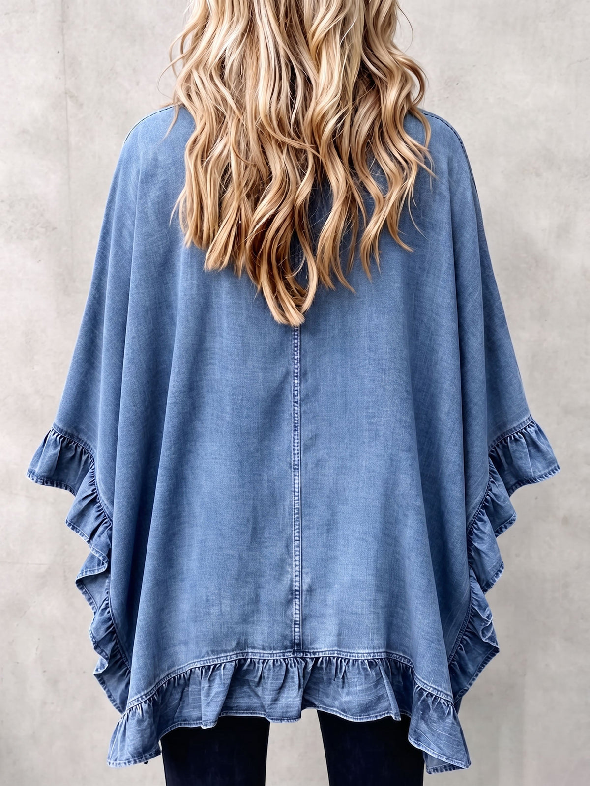 Naomi™ | Chic Boho Denim Ruffle Trim Cardigan