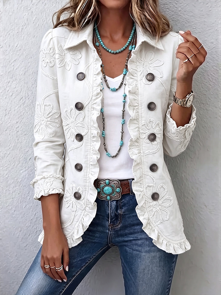 Zoey | Ivory Embroidered Jacket with Ruffles