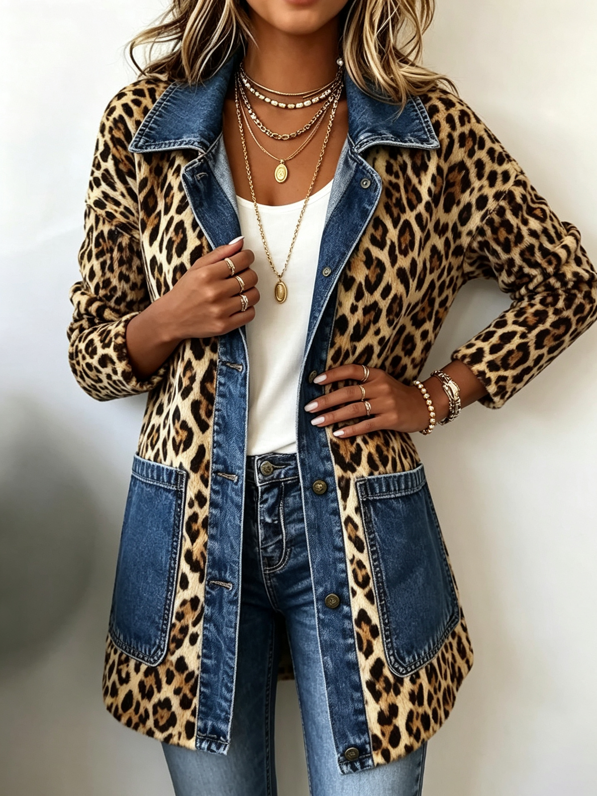 Eliana | Long Leopard Jacket with Denim