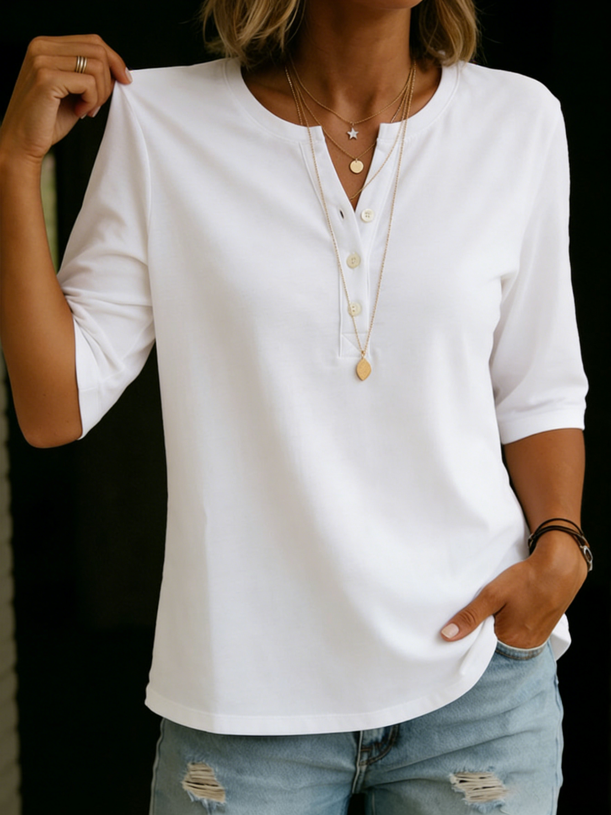 Isabella | Elegant Relaxed Fit Henley Neck Top