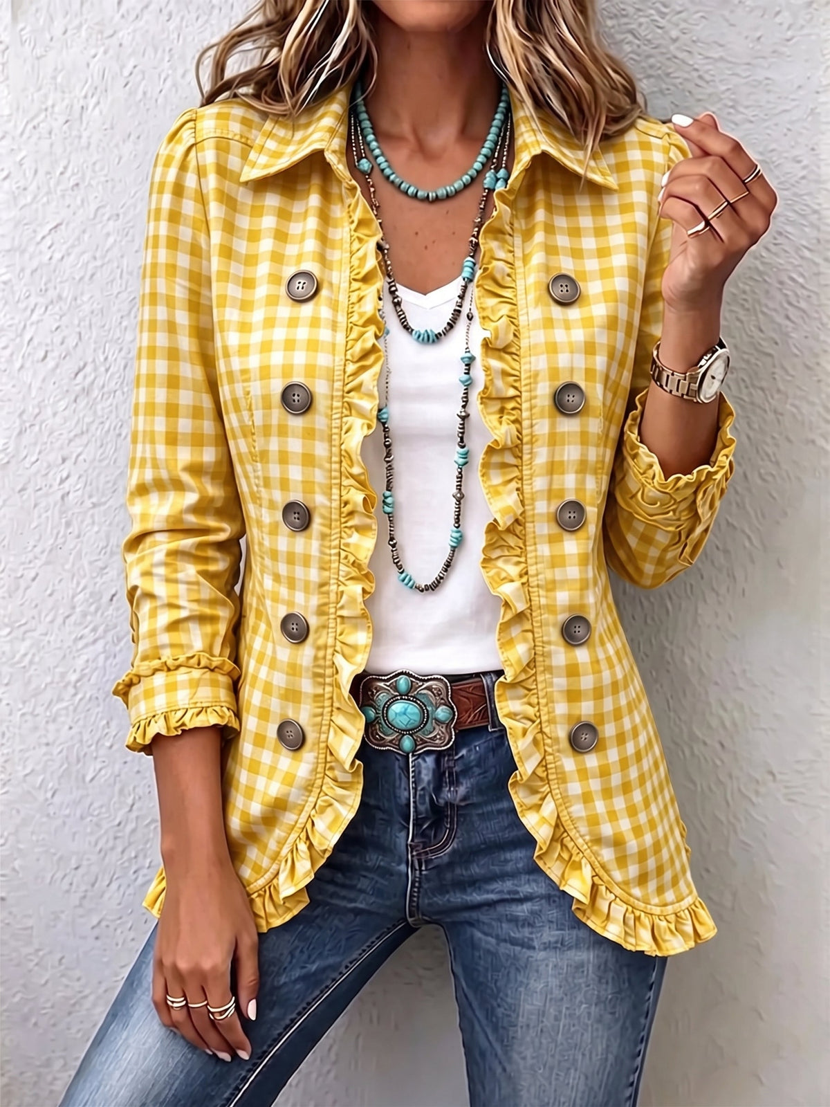 Purificación | Vichy Checkered Jacket with Ruffles