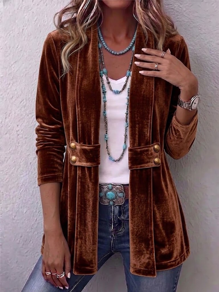 Brooklyn™ | Vintage Velvet Lapel Button Decor Long Sleeve Open Front Jacket