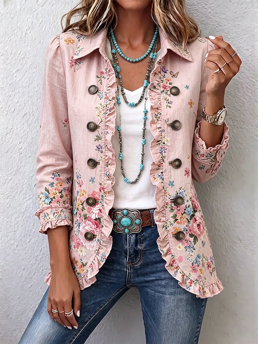Araceli | Floral Ruffled Button-Up Top