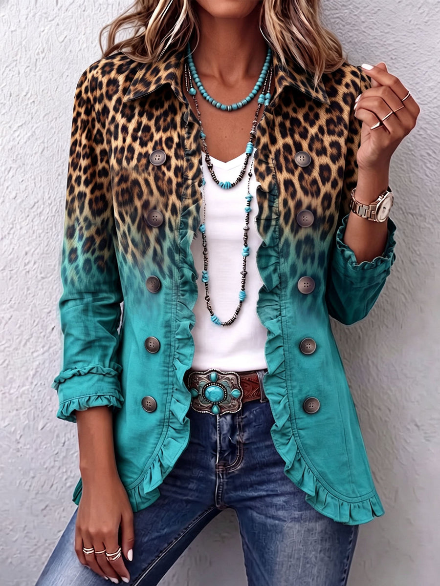 Mercedes | Leopard Gradient Blazer with Ruffles