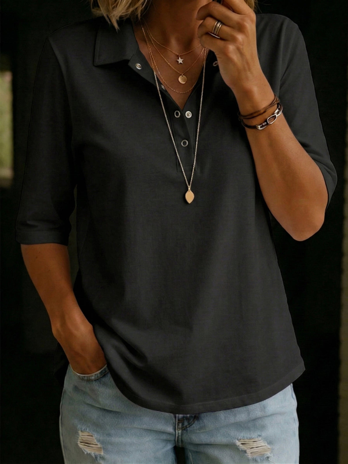 Claire | Classic Everyday Button Collar Casual Top