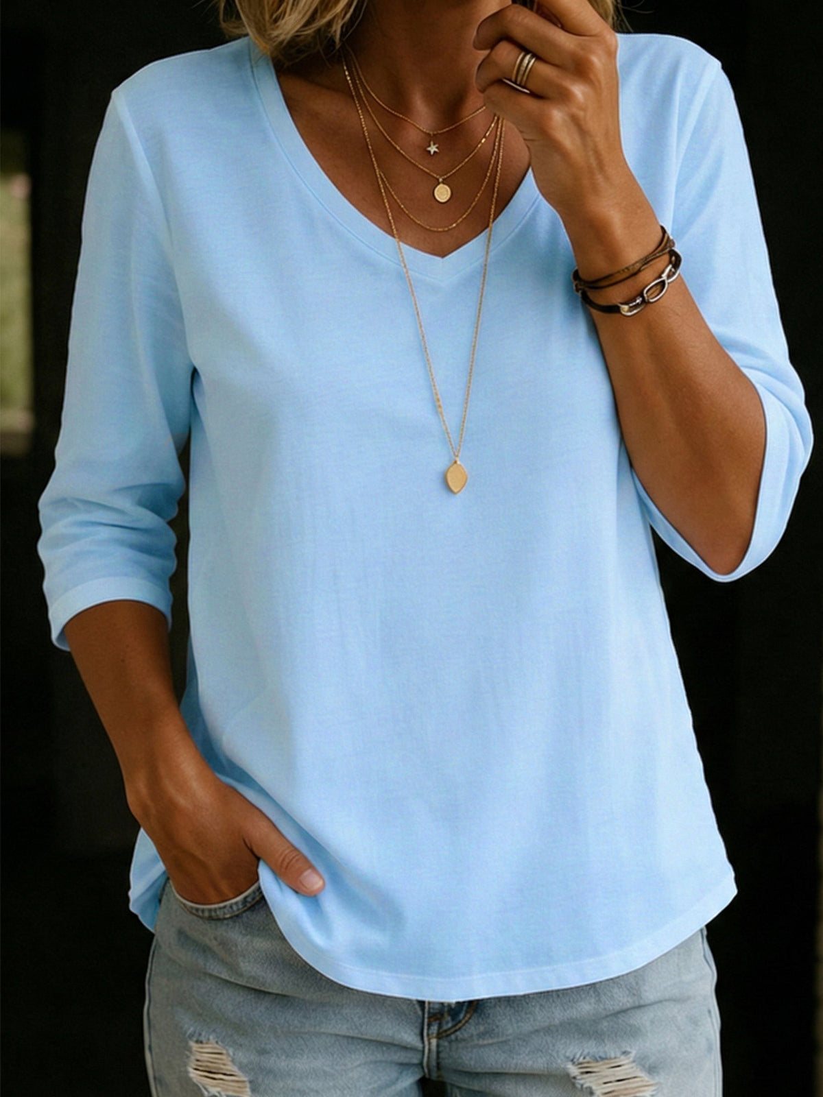 Eleanor | Elegant Relaxed Fit V Neck Top