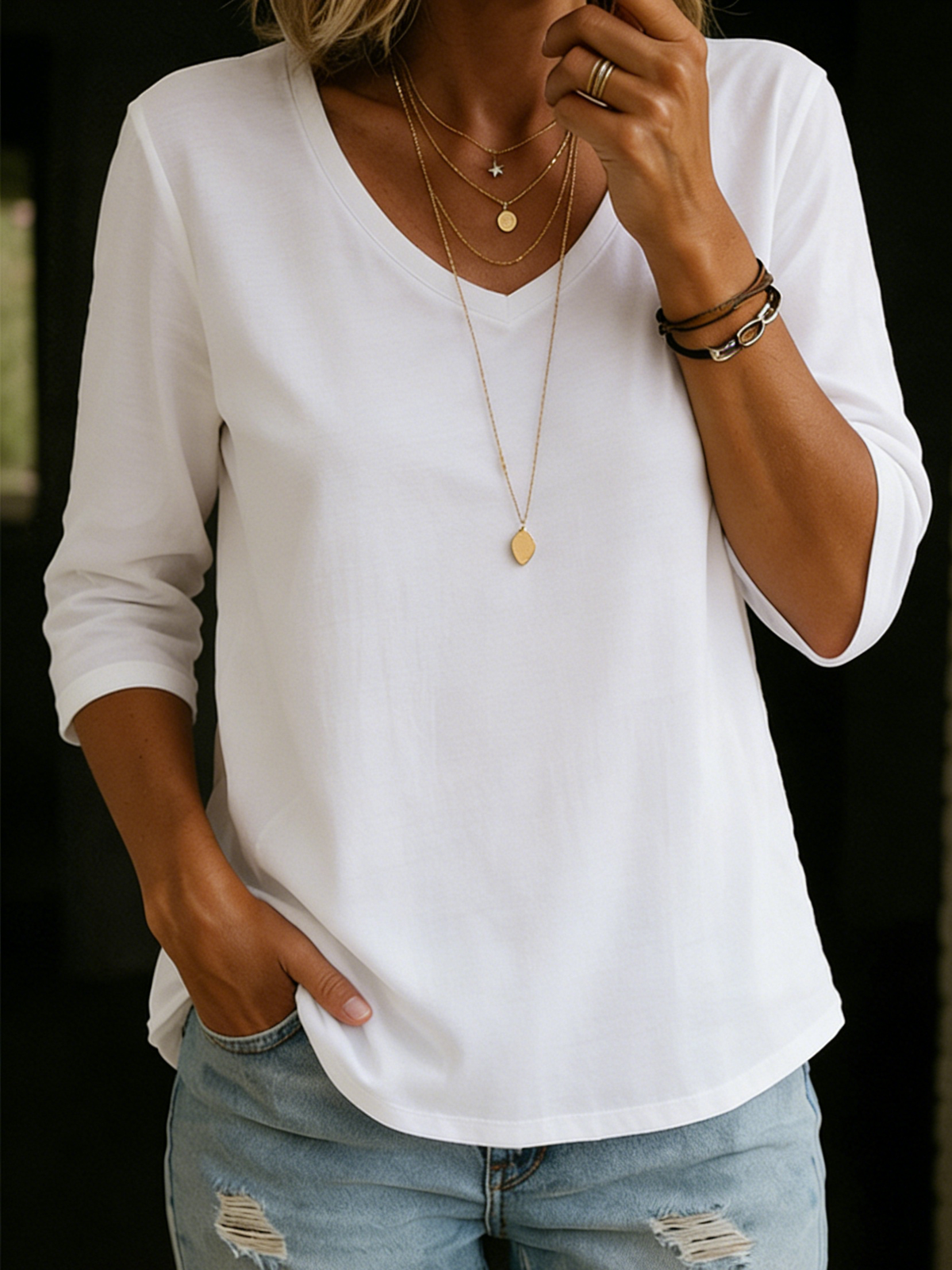 Eleanor | Elegant Relaxed Fit V Neck Top