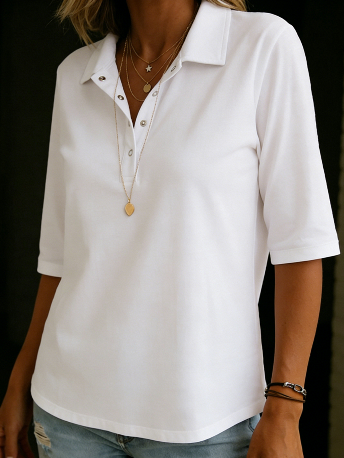 Claire | Classic Everyday Button Collar Casual Top