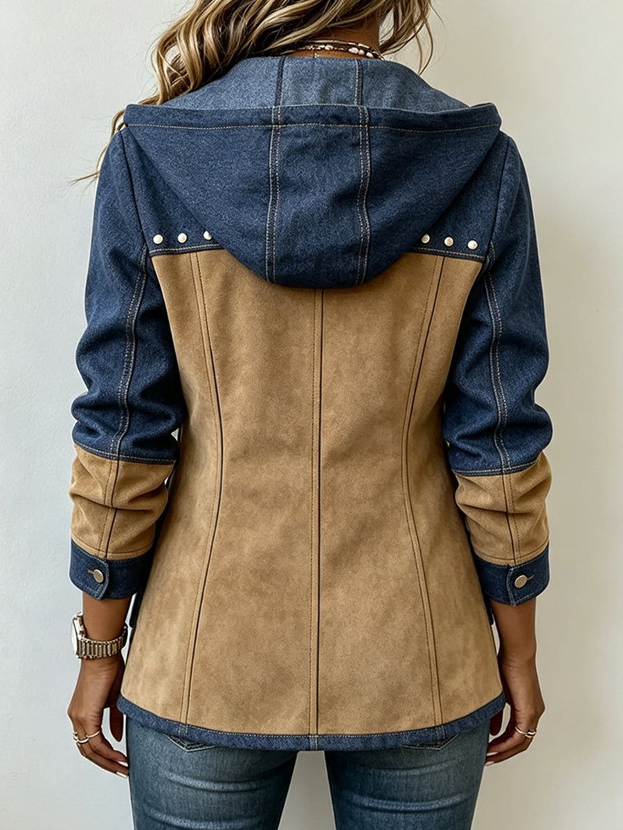 Stacey™ | Vintage Two Tone Hooded Denim Jacket