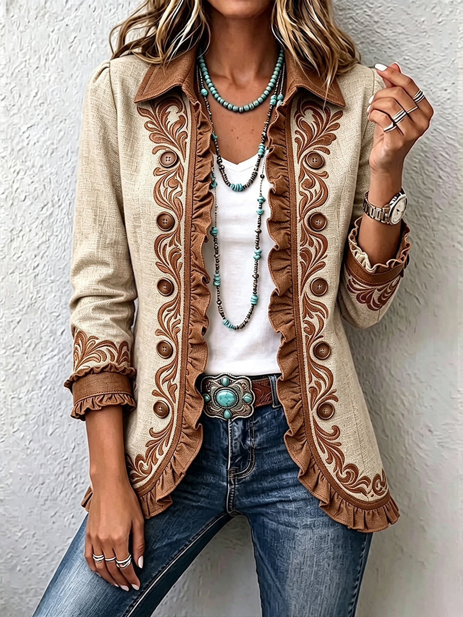 Jasmine | Floral Embroidered Jacket with Ruffles