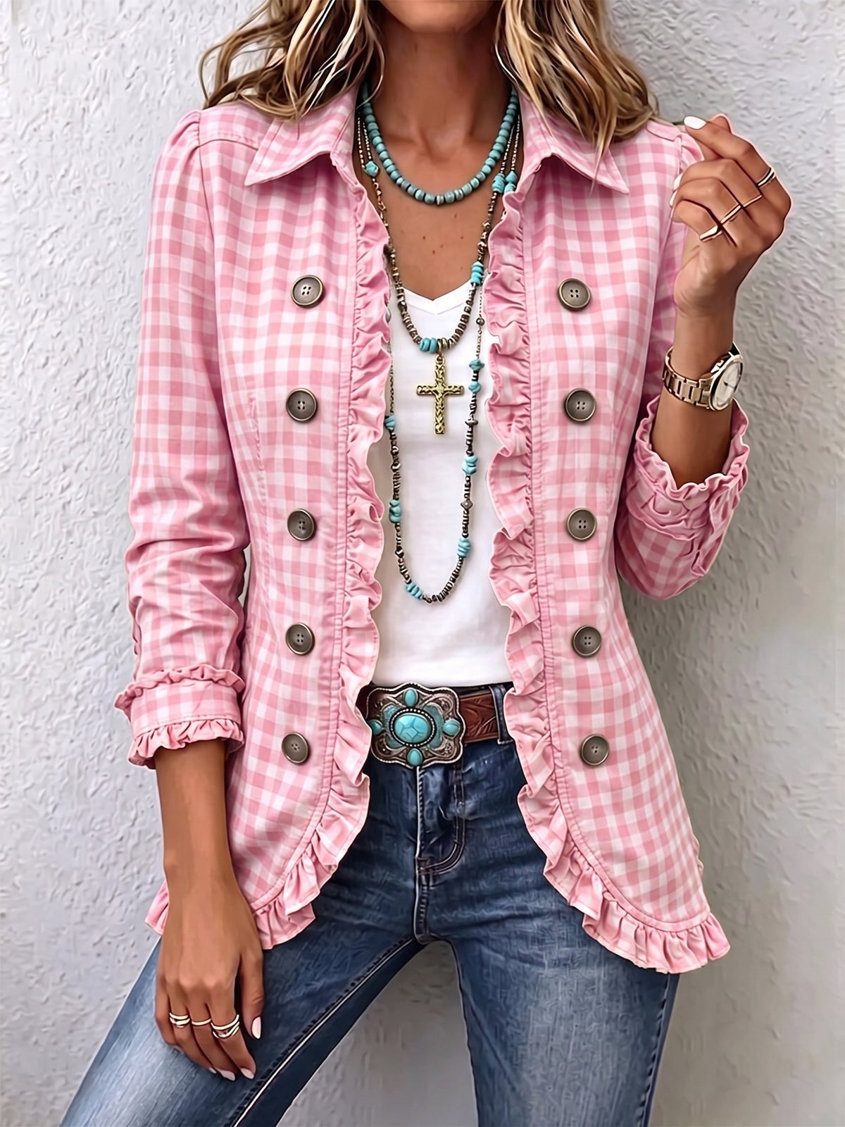 Purificación | Vichy Checkered Jacket with Ruffles