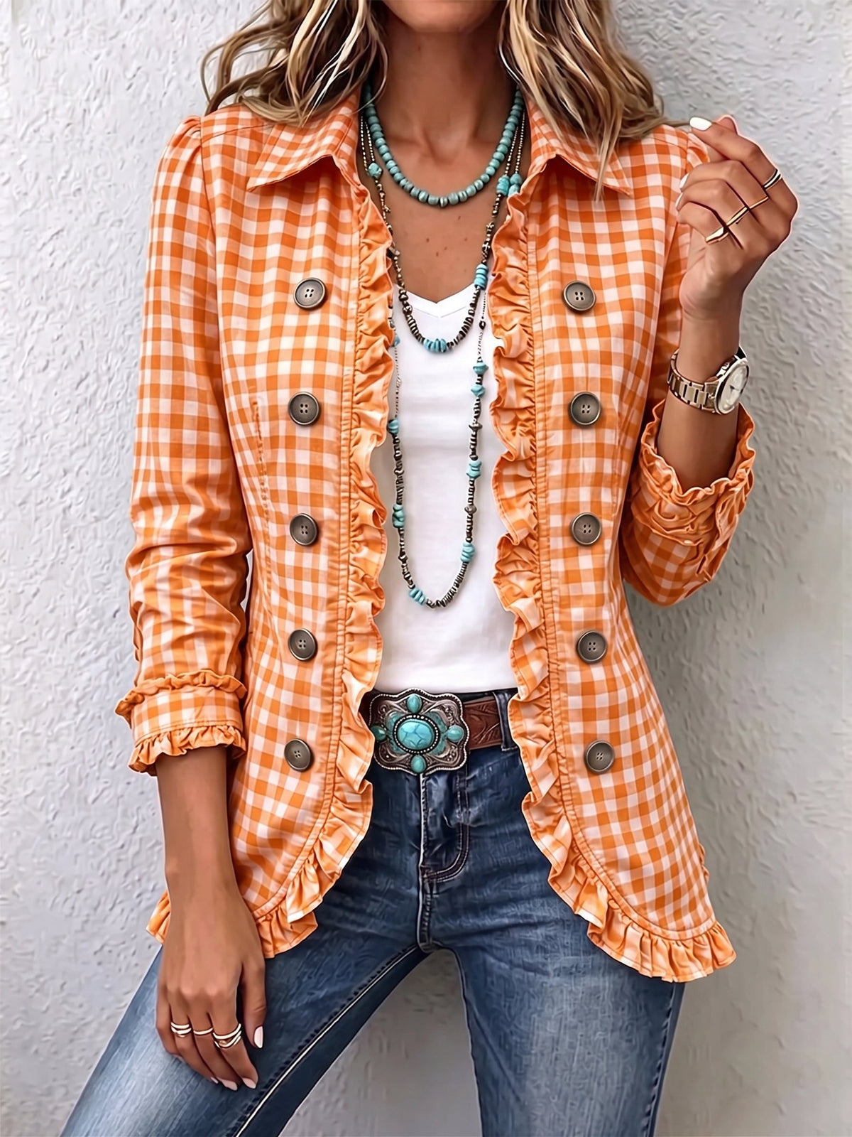 Naomi | Vichy Check Jacket with Ruffles