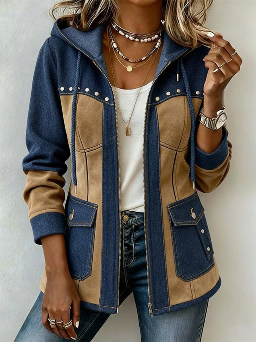 Stacey™ | Vintage Two Tone Hooded Denim Jacket