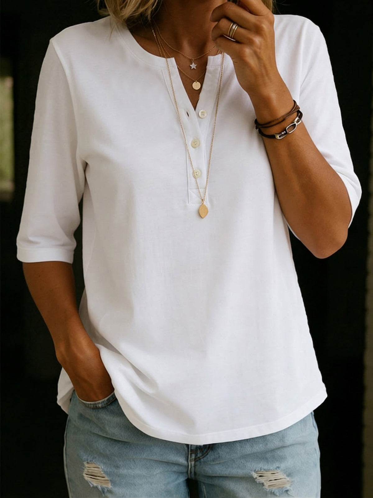 Isabella | Elegant Relaxed Fit Henley Neck Top