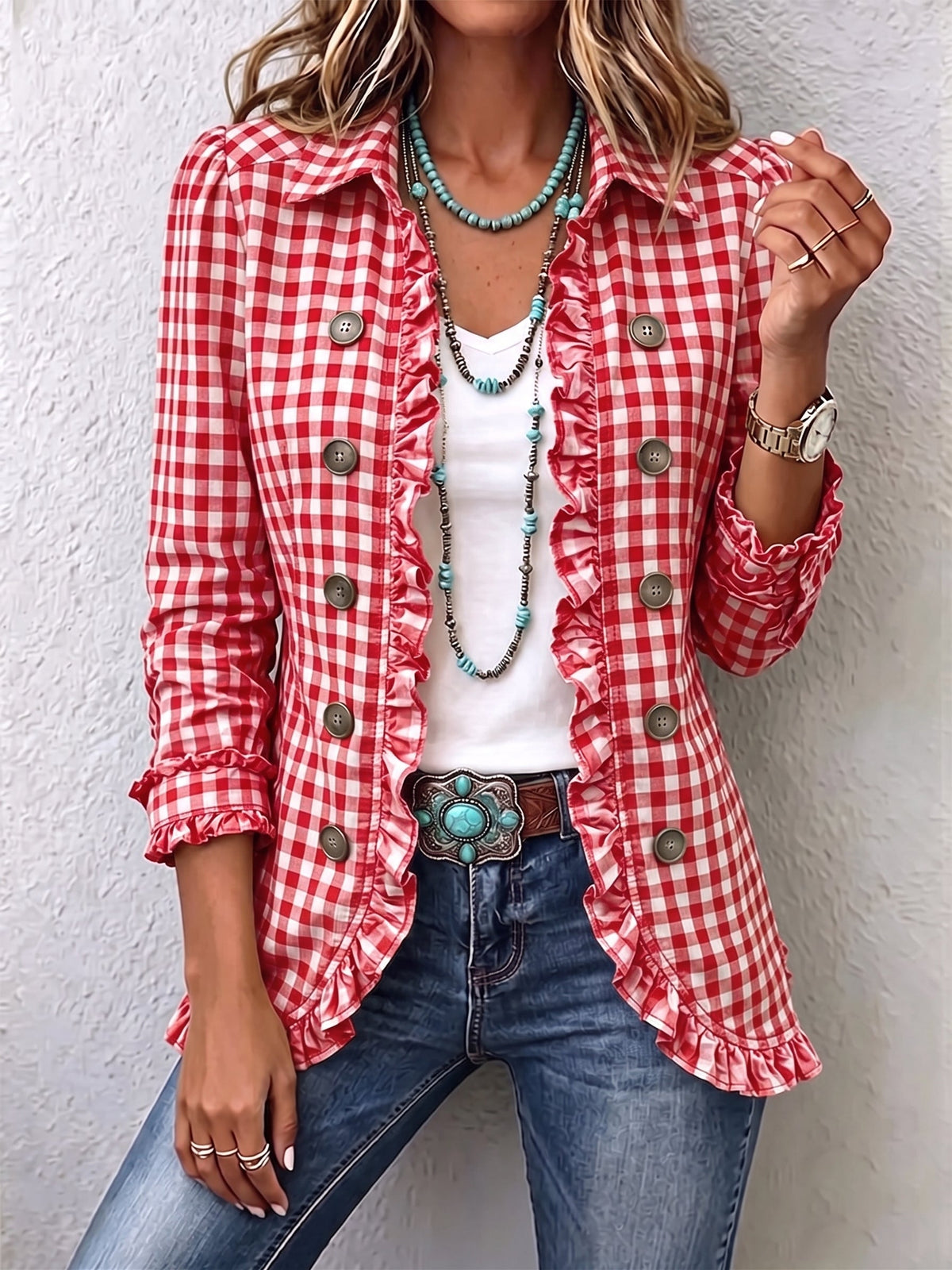 Naomi | Vichy Check Jacket with Ruffles