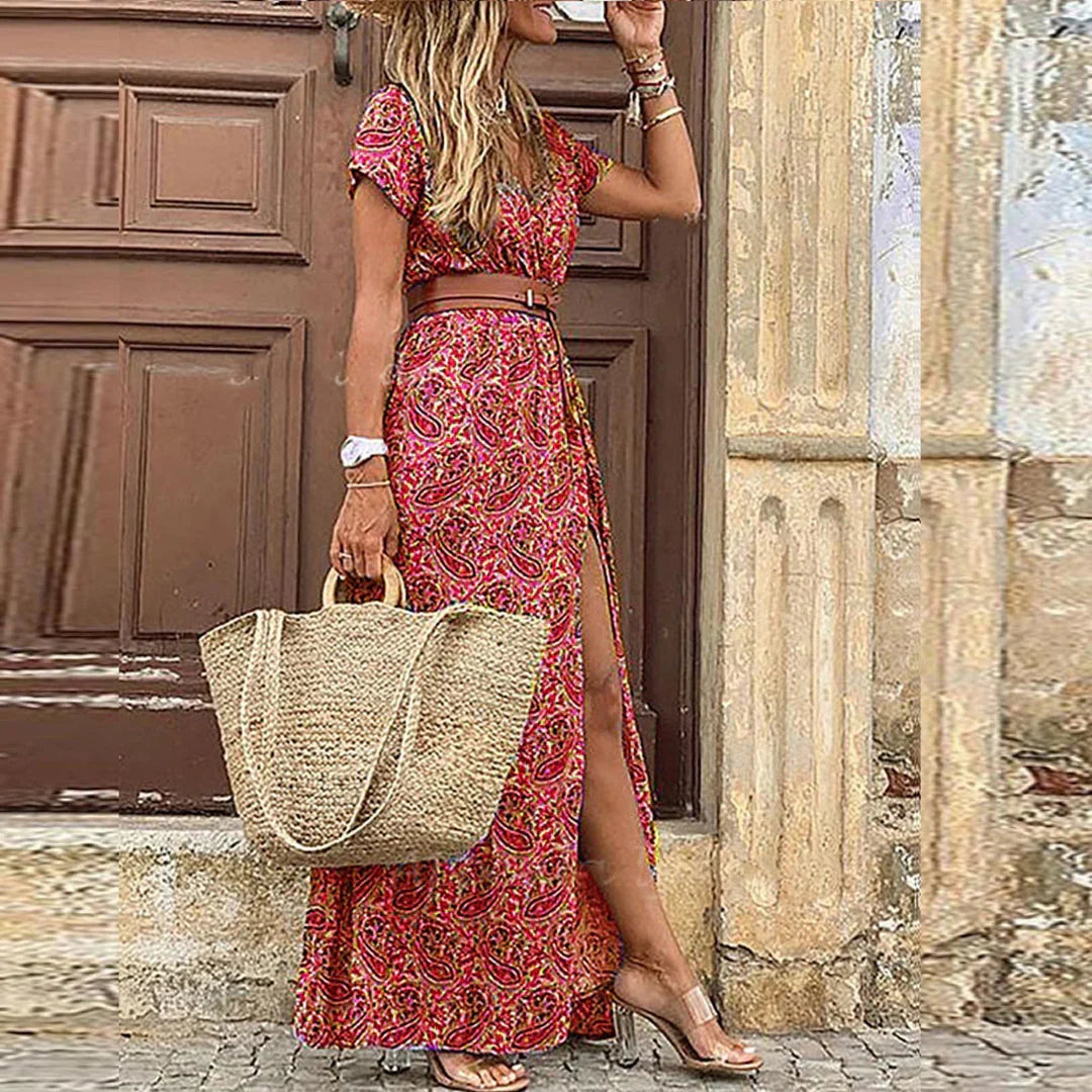 Hazel™ | Floral Belted Maxi Dress