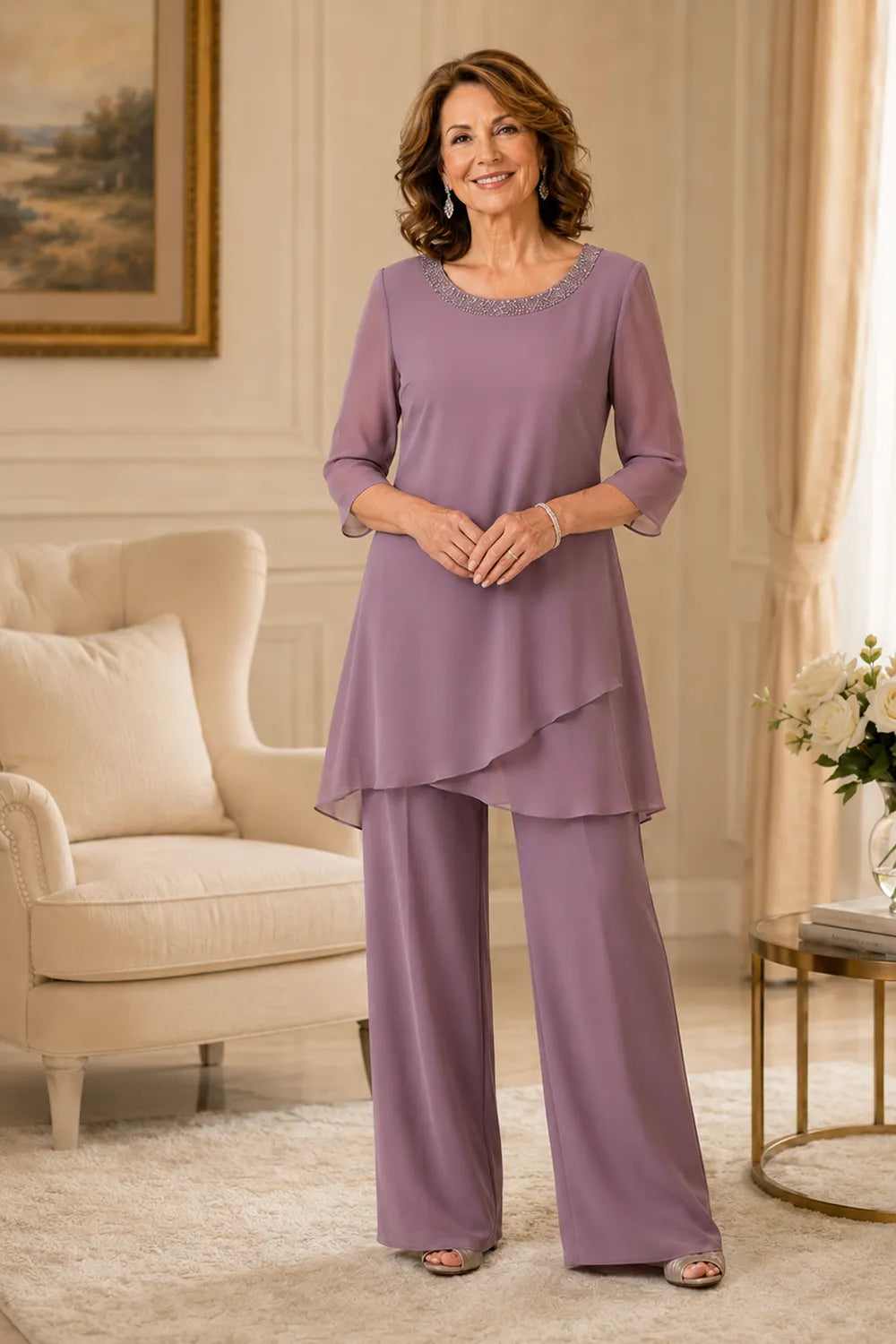 Marcella Asymmetric Tunic Formal Pant Set