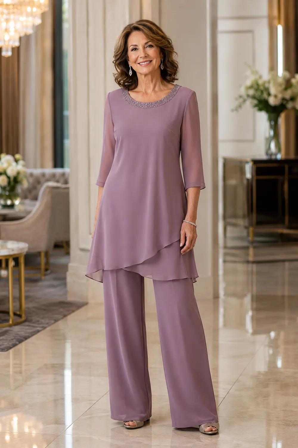 Marcella Asymmetric Tunic Formal Pant Set