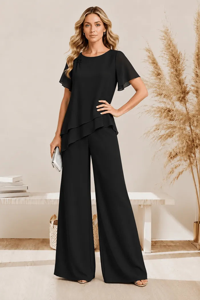 Graceful Layered Wide Leg Pant Suit