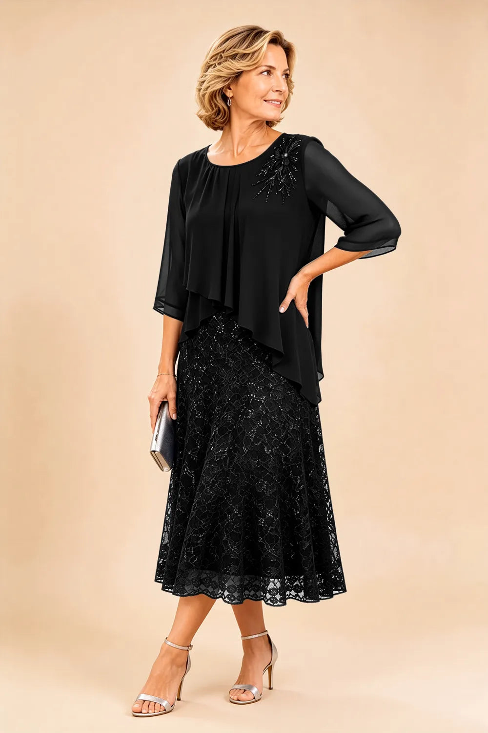 Serena™ | Elegant Lace Overlay Evening Dress