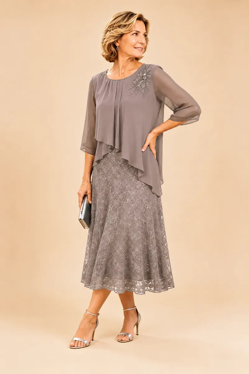 Serena™ | Elegant Lace Overlay Evening Dress