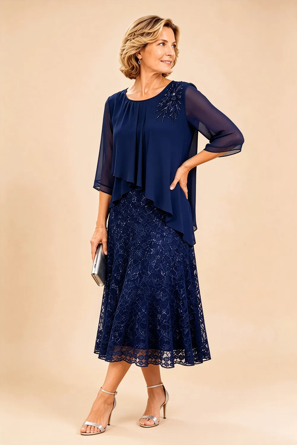 Serena™ | Elegant Lace Overlay Evening Dress