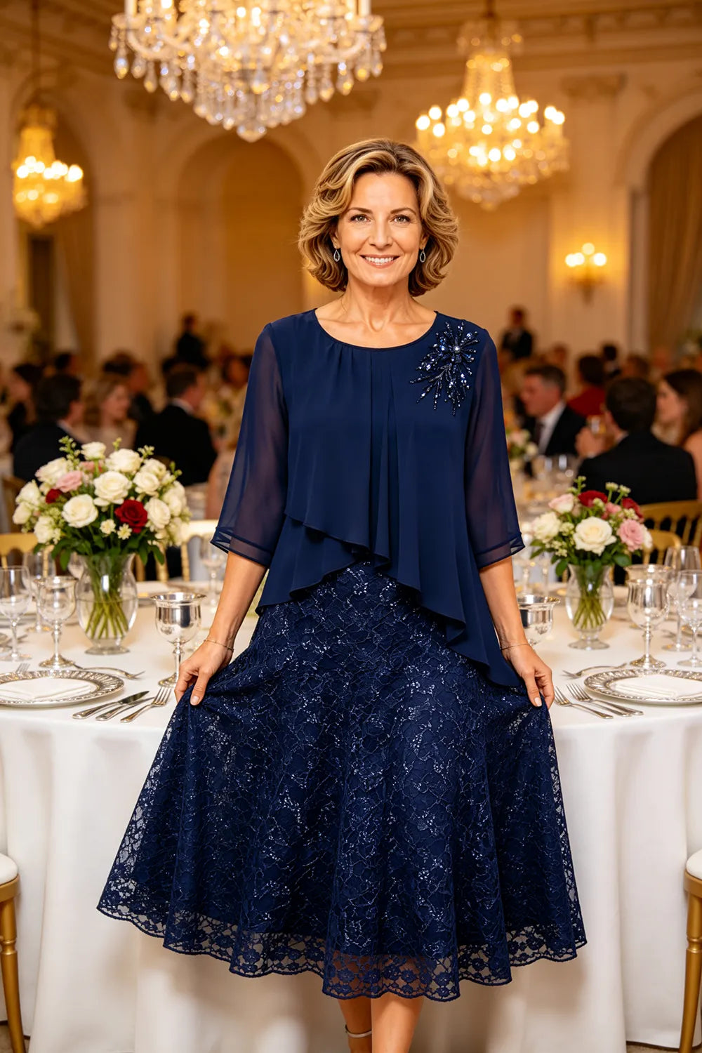 Serena™ | Elegant Lace Overlay Evening Dress