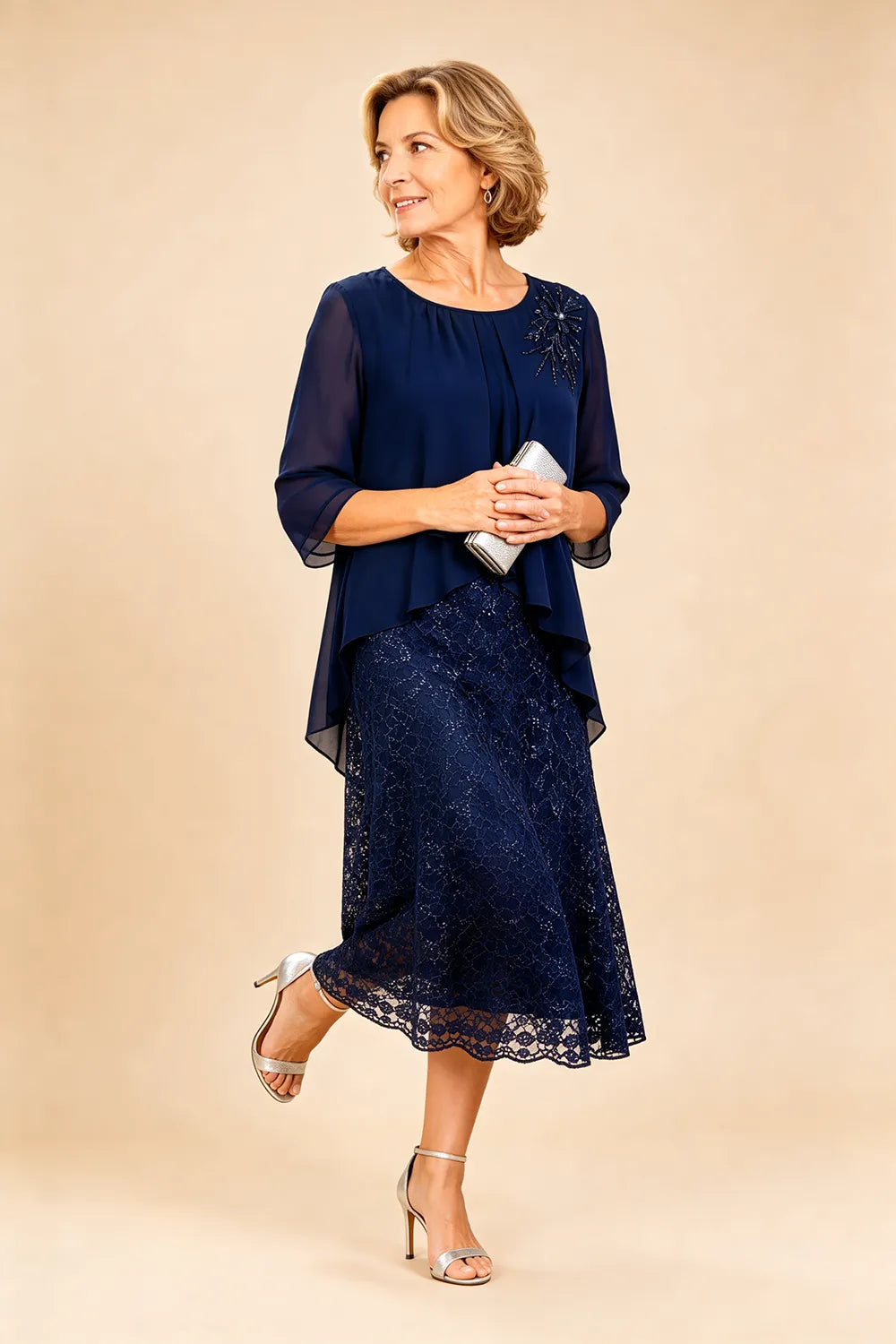 Serena™ | Elegant Lace Overlay Evening Dress