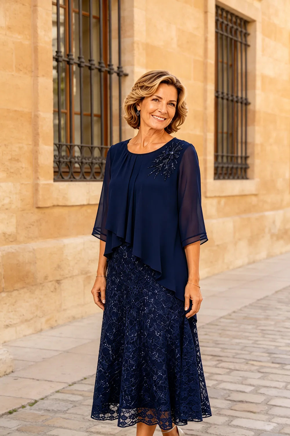 Serena™ | Elegant Lace Overlay Evening Dress