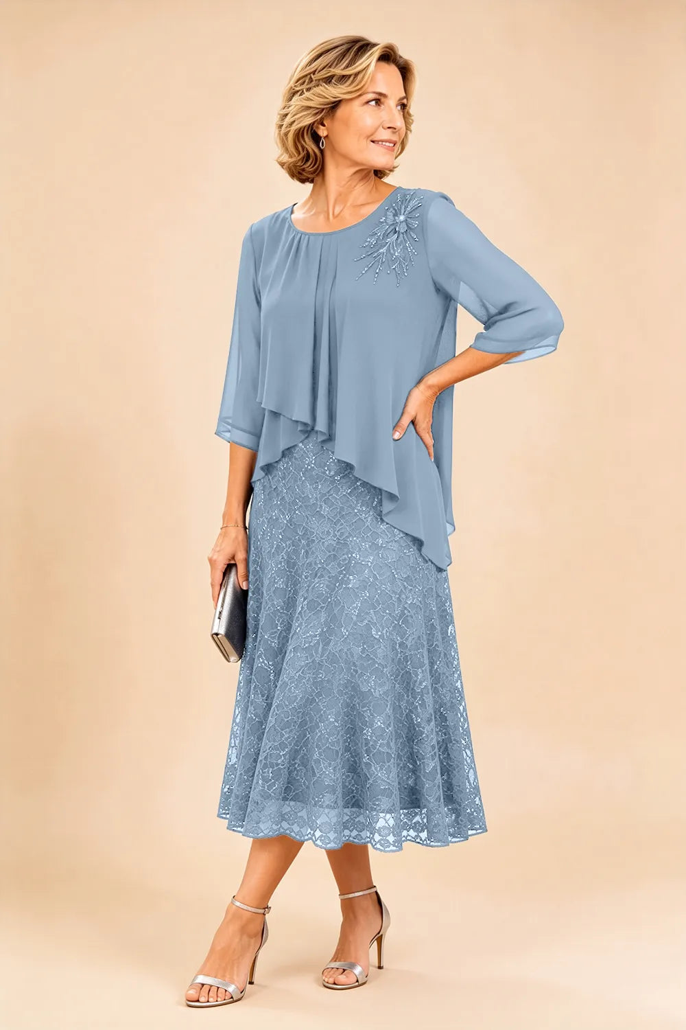 Serena™ | Elegant Lace Overlay Evening Dress