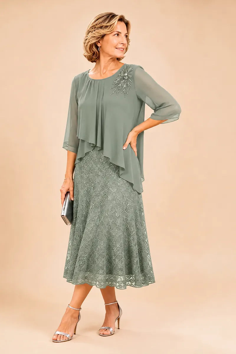 Serena™ | Elegant Lace Overlay Evening Dress