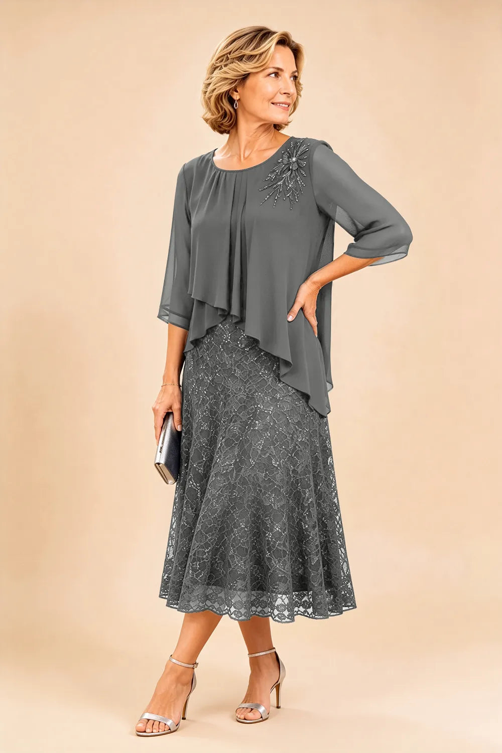 Serena™ | Elegant Lace Overlay Evening Dress