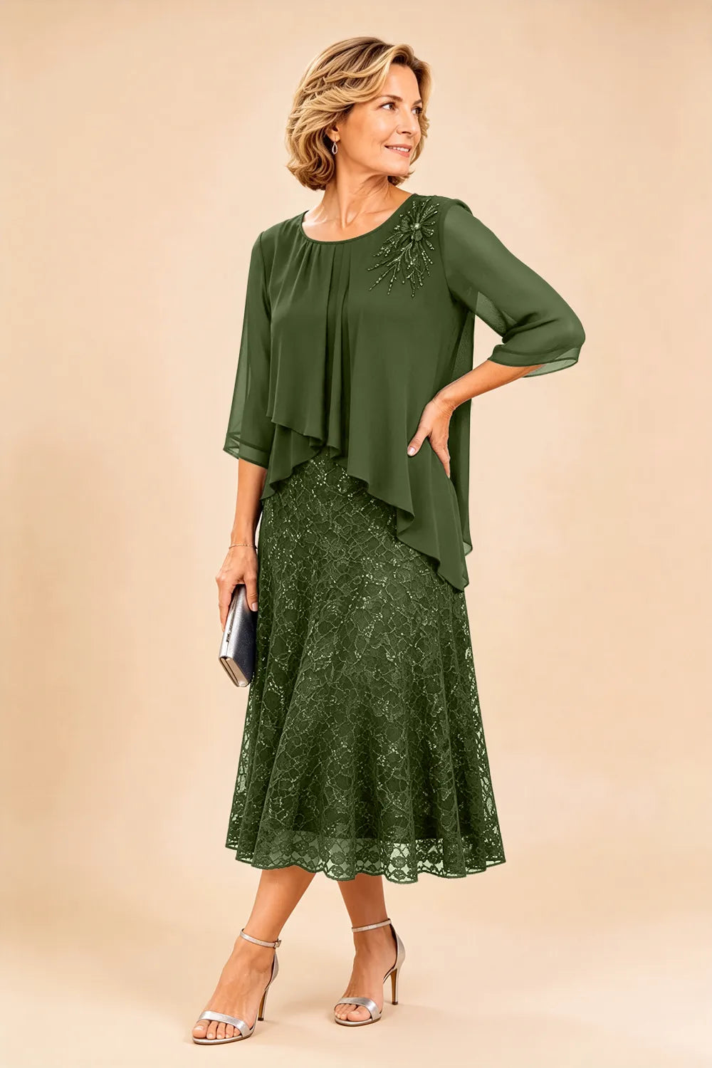 Serena™ | Elegant Lace Overlay Evening Dress