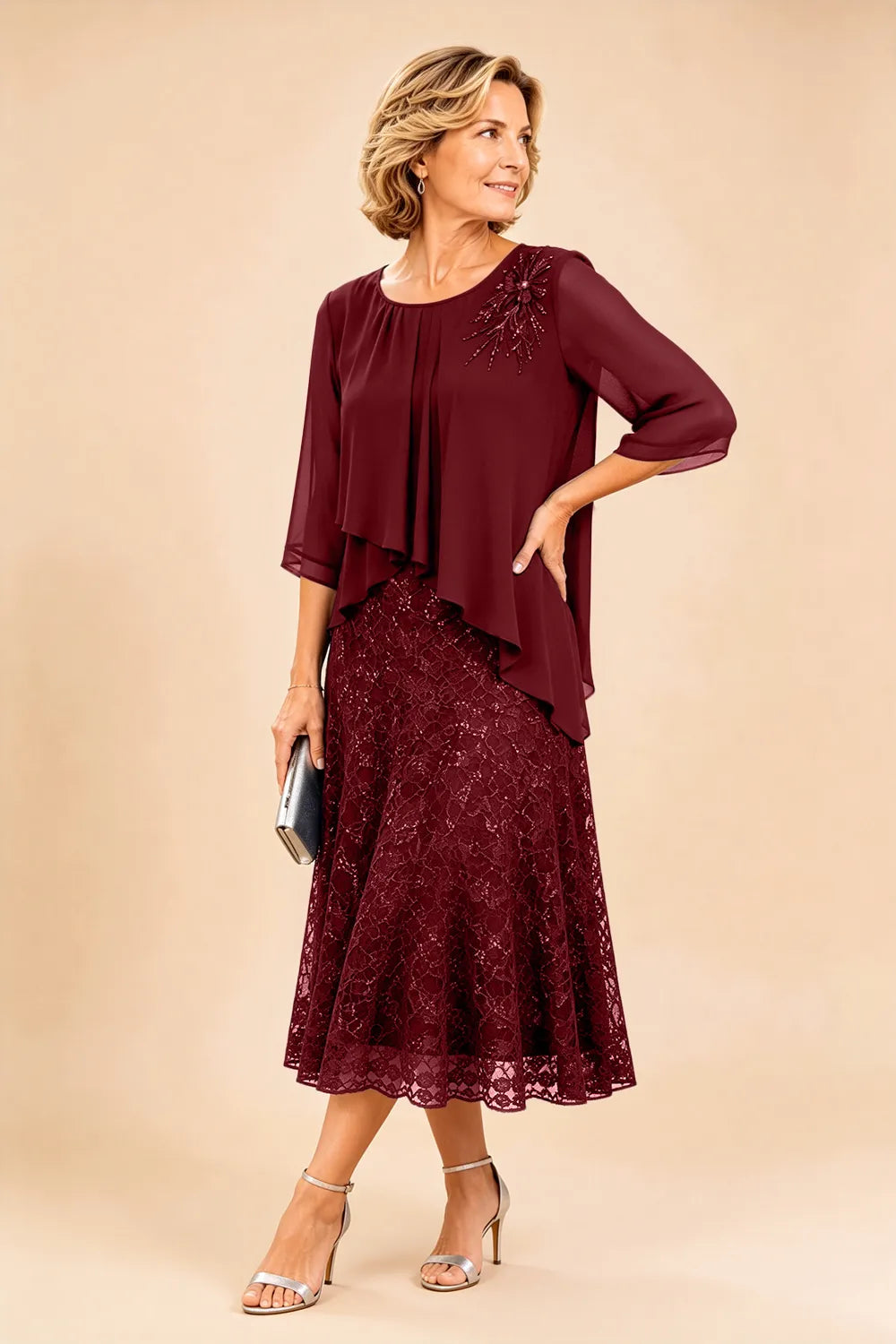Serena™ | Elegant Lace Overlay Evening Dress