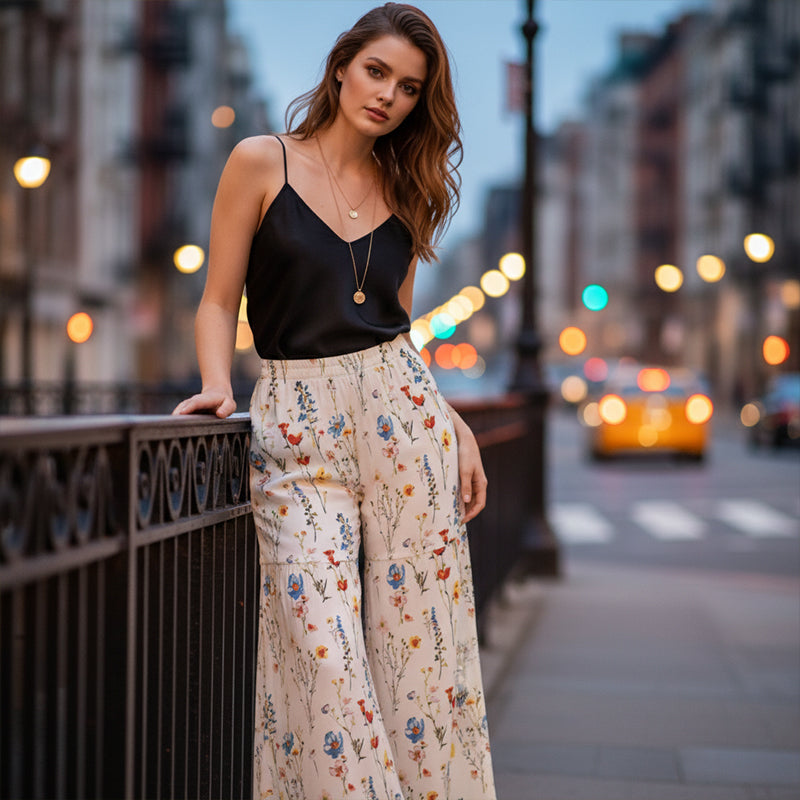 Women's Floral Print Wide-Leg Pants