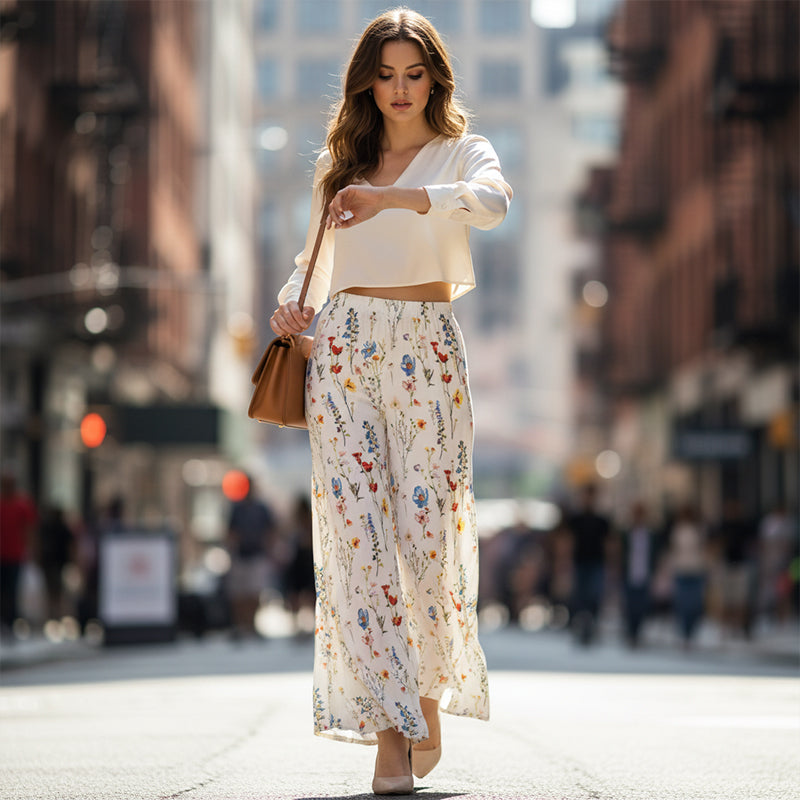 Women's Floral Print Wide-Leg Pants