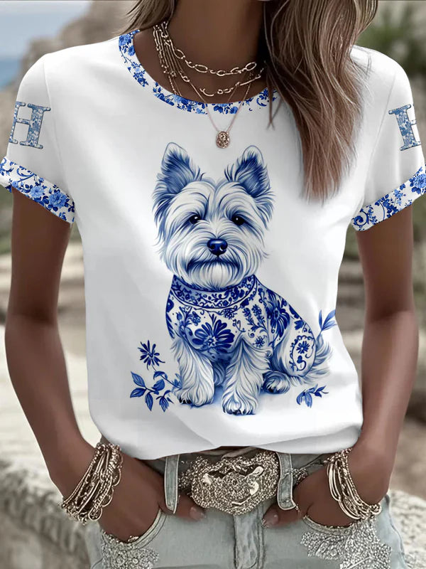 Women's Animal Dog Retro Unisex Casual Short-Sleeve T-Shirt